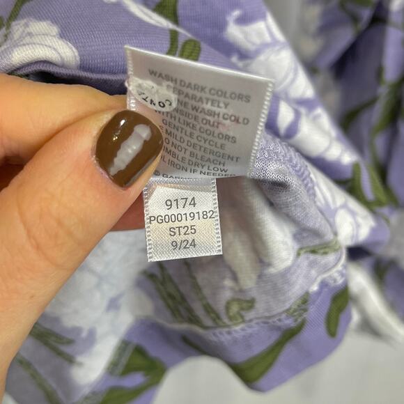 GARNET HILL Asian Wrap Organic Cotton Pajamas Set Long Sleeve Top Pants Purple S - Picture 7 of 12